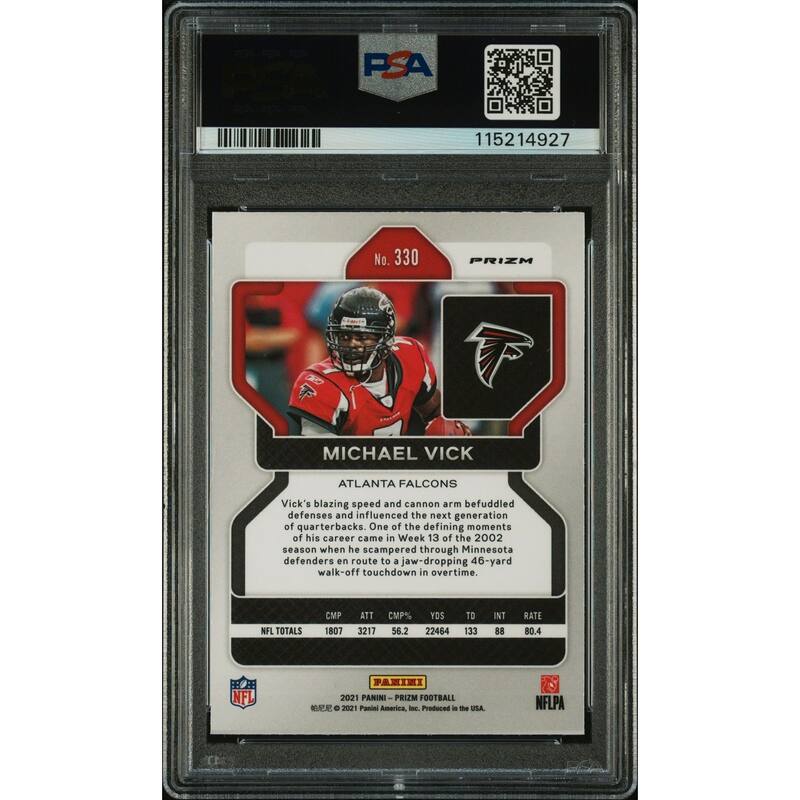 Michael Vick 2021 Panini Prizm Red Signed Football Card #330 Auto Graded PSA 10 Cert # 115214927 - 8' x 11'