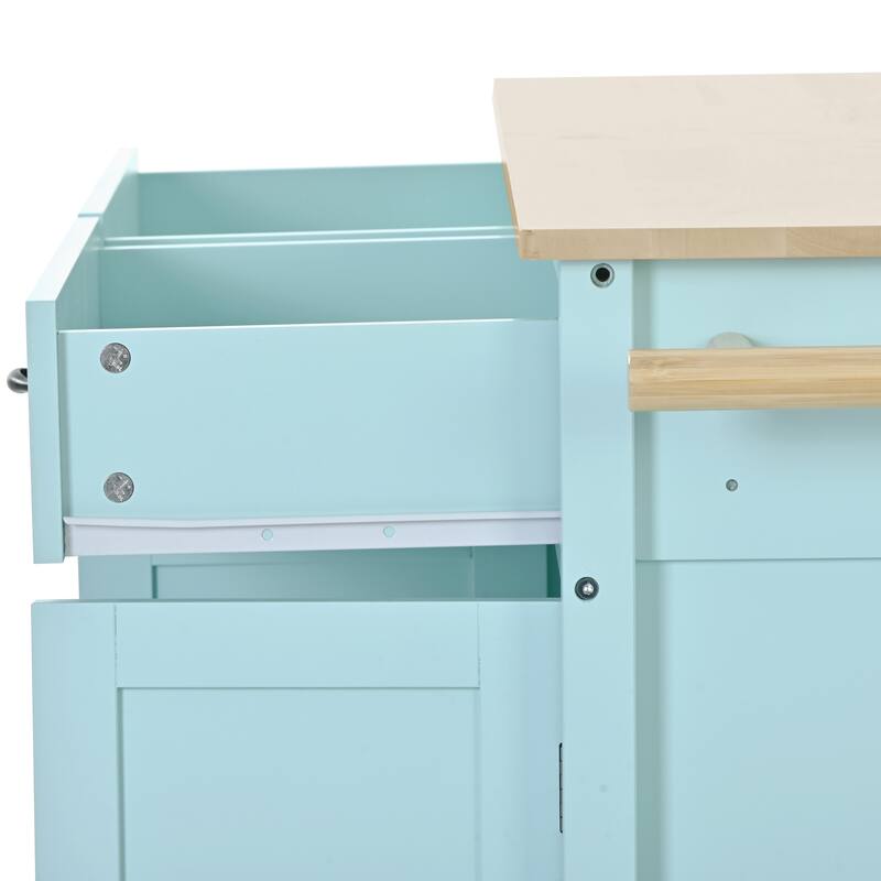 Kitchen Island cart with Solid Wood Top and Locking Wheels,54.3 Inch Width,4 Door Cabinet and Two Drawers,Spice Rack, Towel Rack