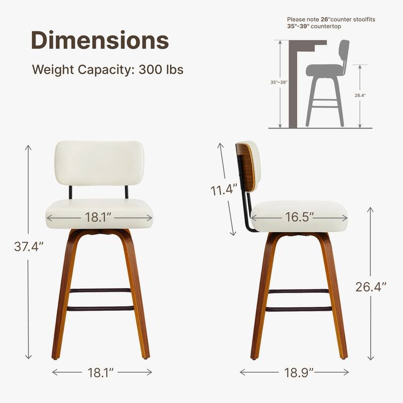 Spruce & Spring 26" Swivel Bar Stool with Bentwood Back or PE Rattan Back