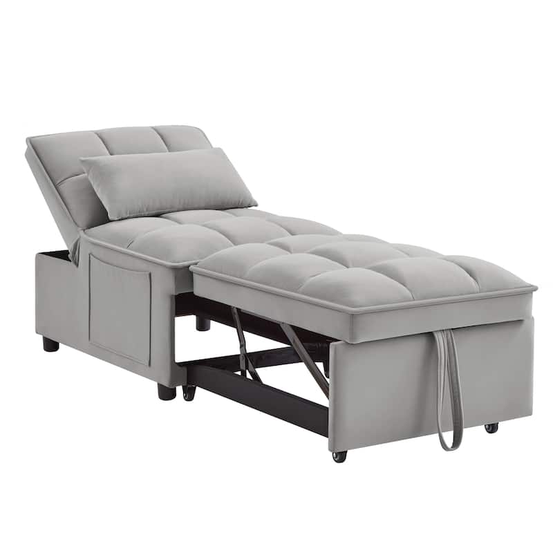 Anmytek 4-in-1 Convertible Single Sofa Bed - Tufted Pull-out Chaise Lounge with Adjustable Backrest, Pillows & Storage Pockets
