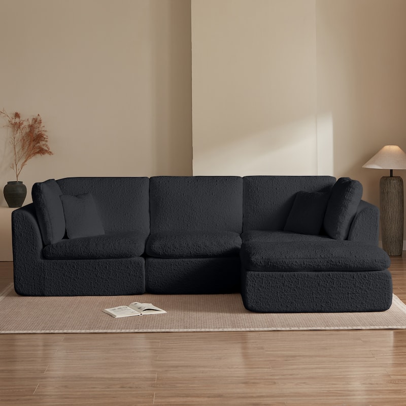 110" Cloud Sectional Couches for Living Room, Convertible L-Shape Couch with Ottoman, 3 Seater Modular Sectional Sofa