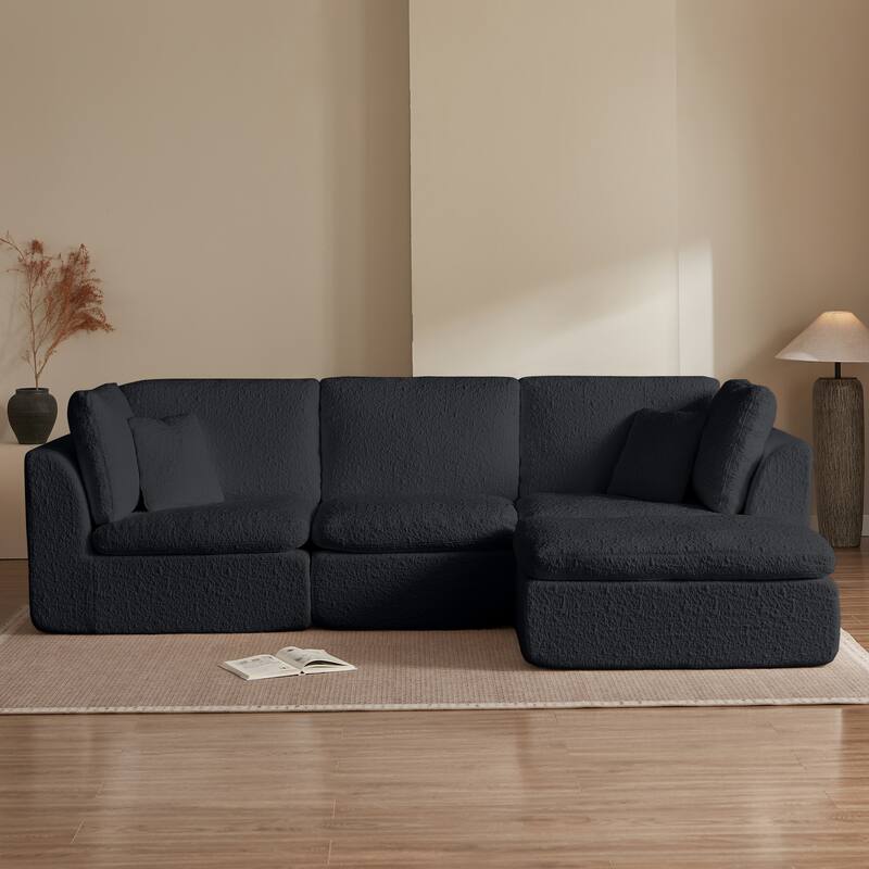 L-Shaped Convertible Cloud Sectional Sofa, Oversized Chenille Fabric Compressed Sofa, Modular 3 Seater Sofa with Ottoman