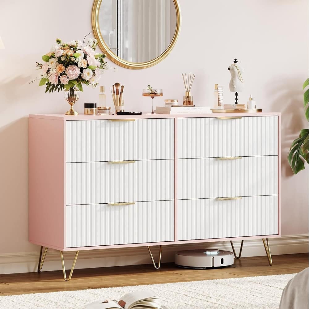 47" Wide Modern Fluted Dresser for Bedroom with 6 Drawers