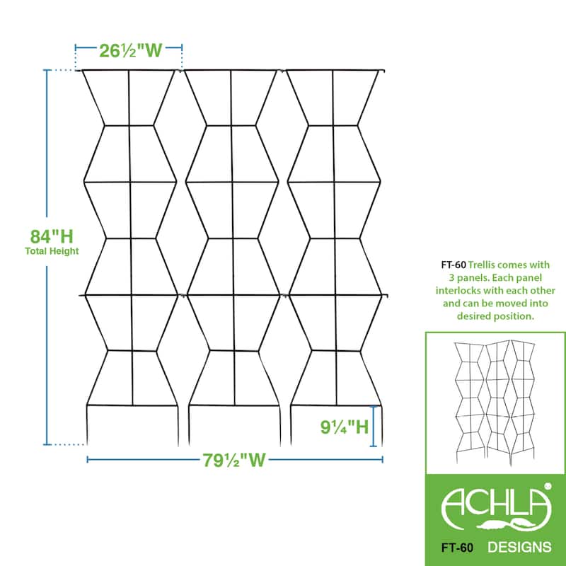 Achla Designs 84"H Black Powdercoated Wrought Iron Outdoor Garden Zigzag Screen Trellis