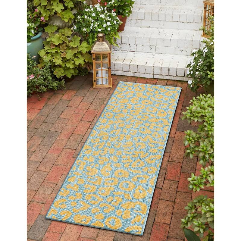 Outdoor Gallery Collection Area Rug - Blue Yellow - 2'11"x10'