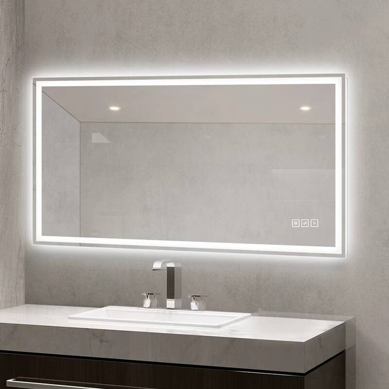 48×24 Inch Anti-Fog LED Bathroom Mirror with Modern Straight-Edged Design, 3 Color Dimmable Lighting, Horizontal/Vertical