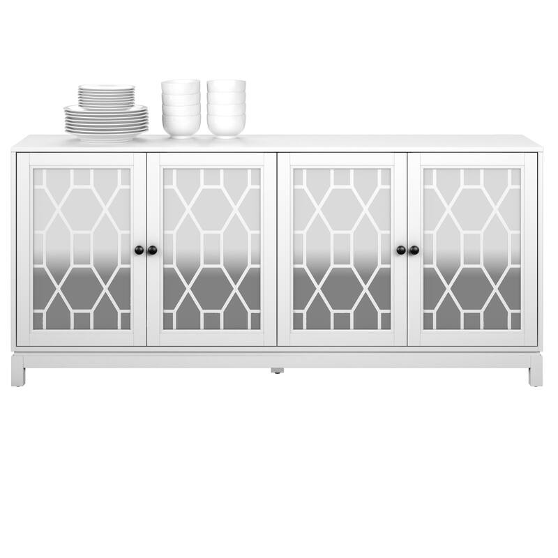 71" Sideboard with Mirrored Doors, White