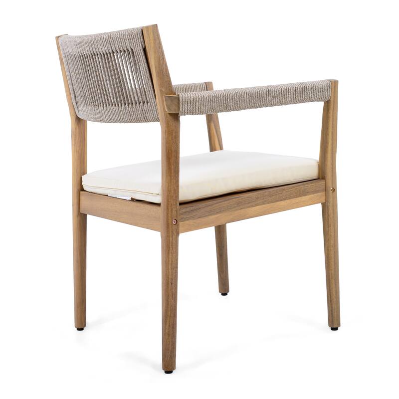 Braided Acacia Wood Outdoor Dining Table and Chairs Set of 2,All-Weather Patio Furniture