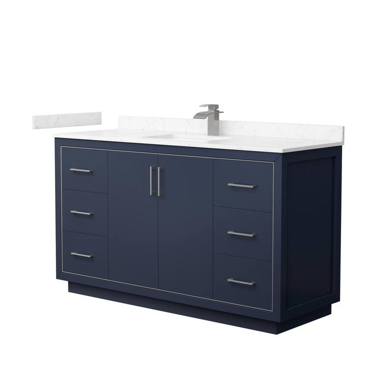 Wyndham Collection WCF1111-60S-VCA-MXX Icon 60" Free Standing Single - Dark Blue / Carrara Cultured Marble Top / Brushed - Painted