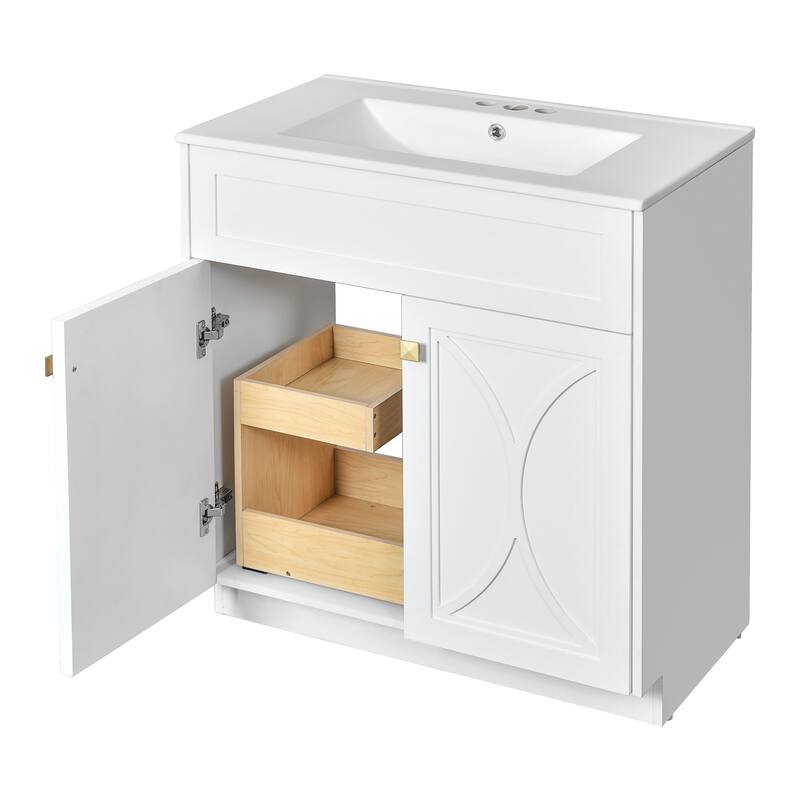 60"Bathroom Vanity with Ceramic Sink Combo, Modern Freestanding Storage Cabinet with Gold Handles, Soft Closing Doors