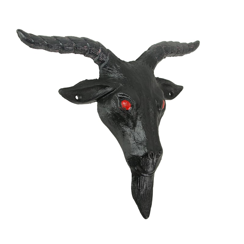 Zeckos Black Cast Iron Baphomet Goat Head Wall Mounted Resin Sculpture