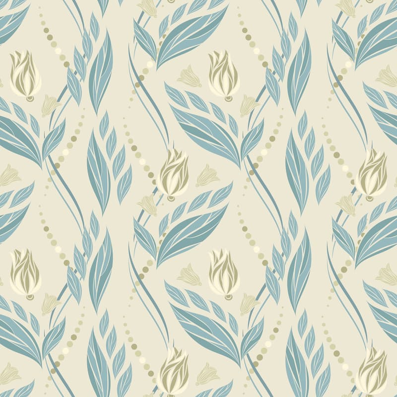 Tan Color Belie Tulips Wallpaper Removable - 10'ft H x 24''inch W - 10'ft H x 24''inch W - Light Blue