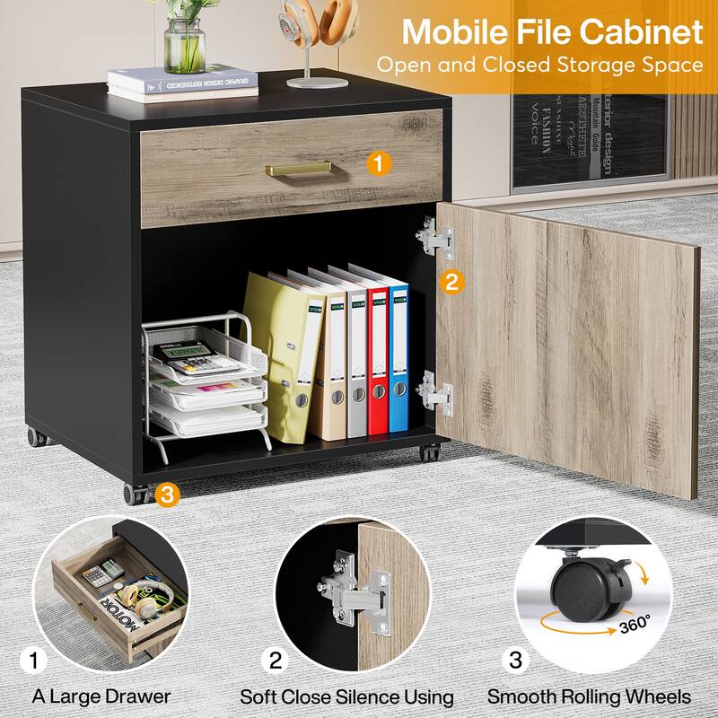 70.8'' Executive Desk with 55" File Cabinet, Large L-Shaped Office Computer Desk
