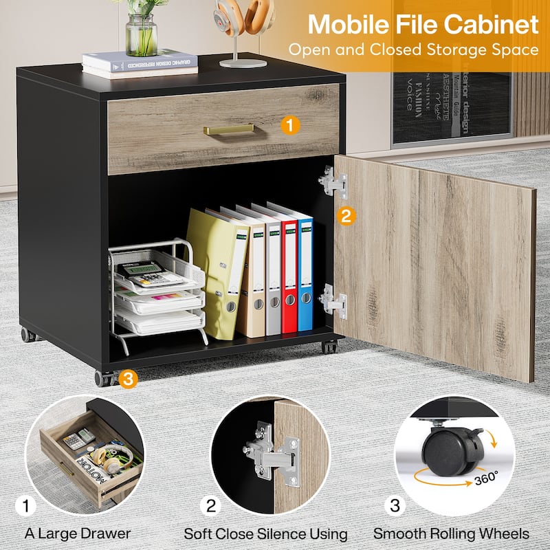 70.8’’ Executive Desk with File Cabinet, Large L-Shaped Office Executive Desk Computer Desk