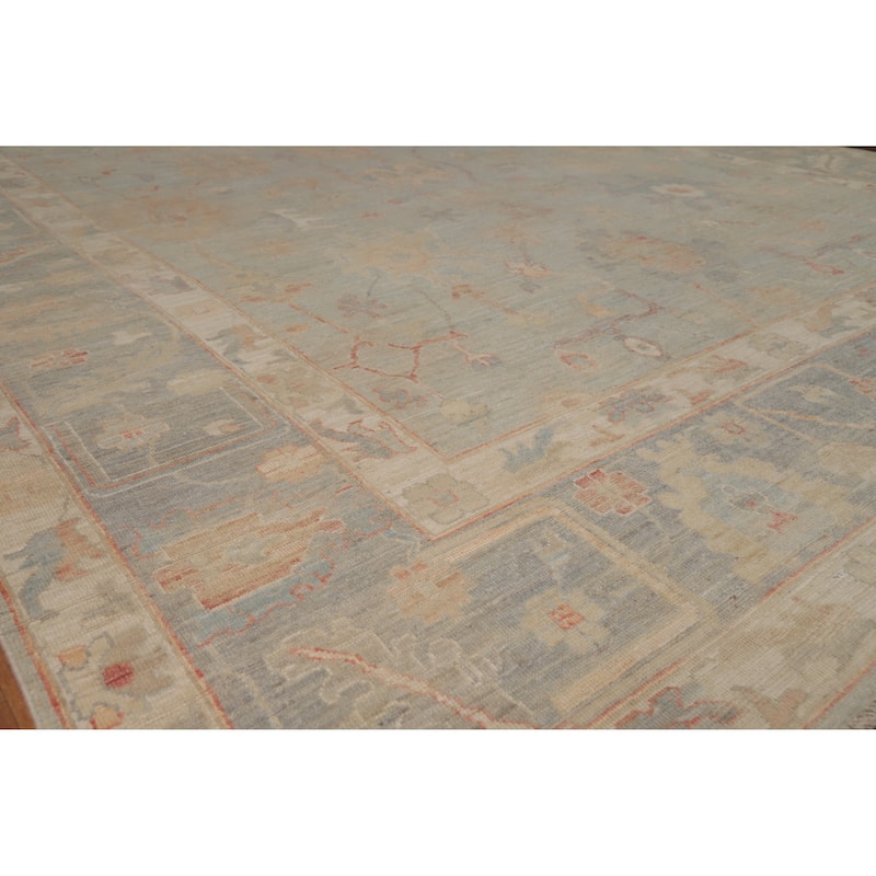 Vegetable Dye Blue Oushak Turkish Large Rug Handmade Wool Carpet - 10'2" x 14'1" - 10'2" x 14'1" - Blue
