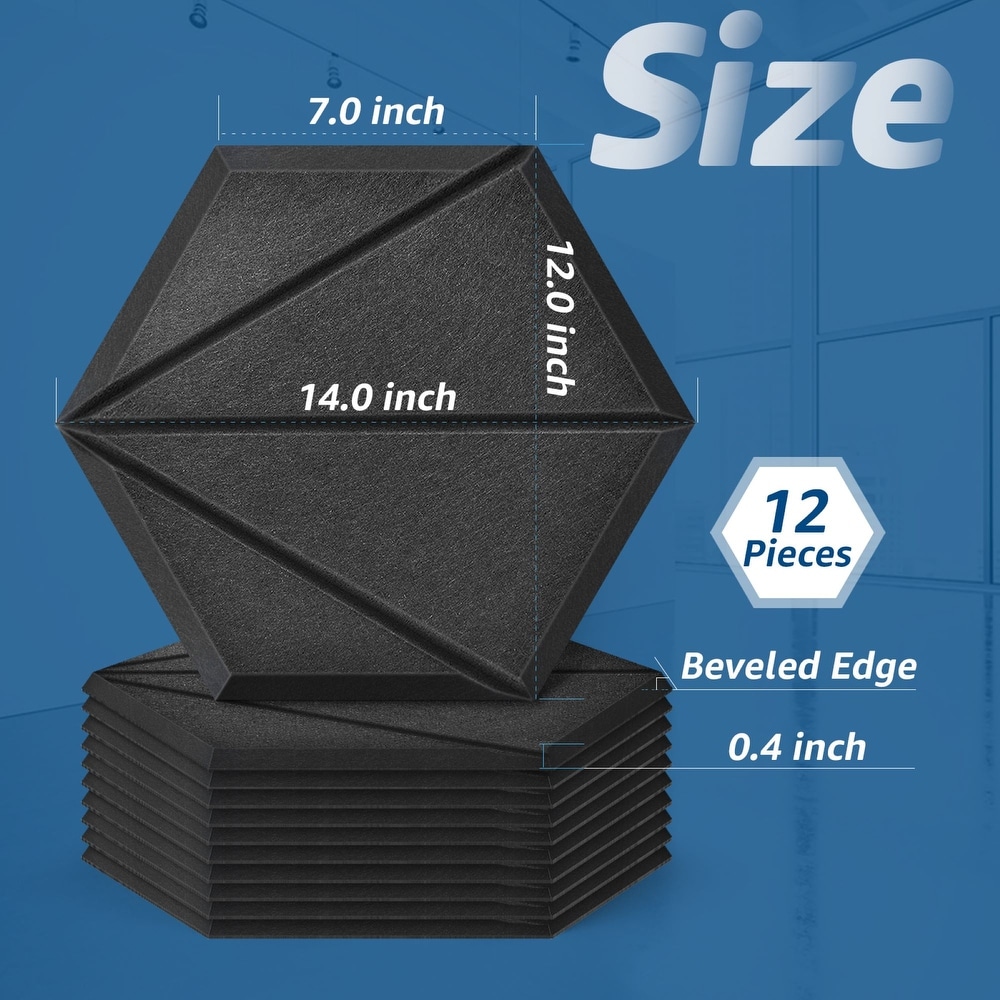 zoom 1 of undefined, Art3d Self Adhesive Acoustic Panels, Hexagon Sound Proof Wall Panels,Studio Treatment Tiles(12-pack,14X12X0.4in)