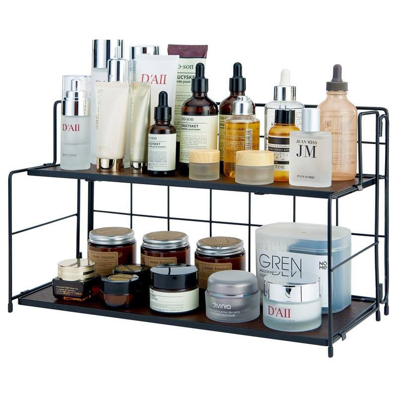 Bathroom Counter Organizer, 2 Tier Bathroom Organizers and Storage, Foldable Bathroom Organizer Countertop