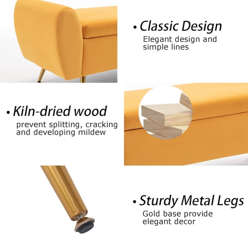 Upholstered 56"W Flip Top Storage Bench with arms