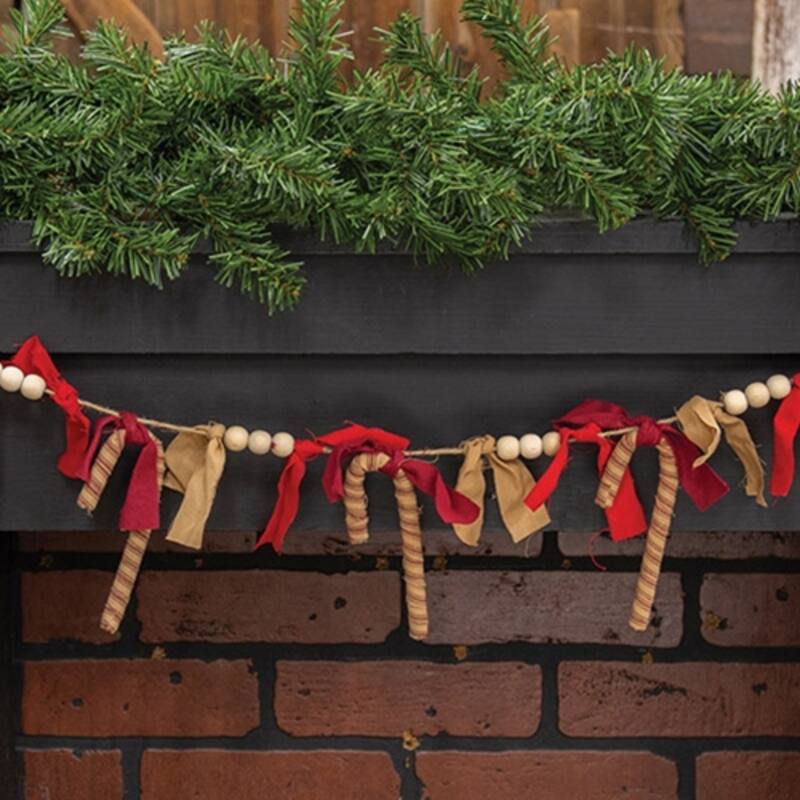 Red and Cream Candy Cane Garland 3 Ft Holiday Decoration