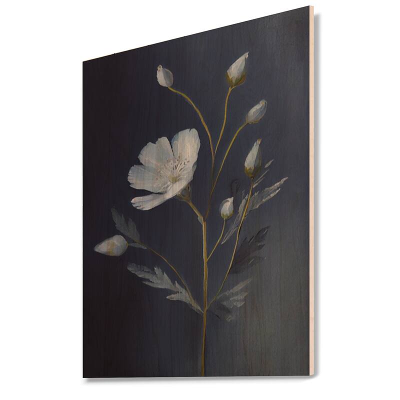 Designart 'Single White Blooming Wildflower On Retro Blue I' Floral