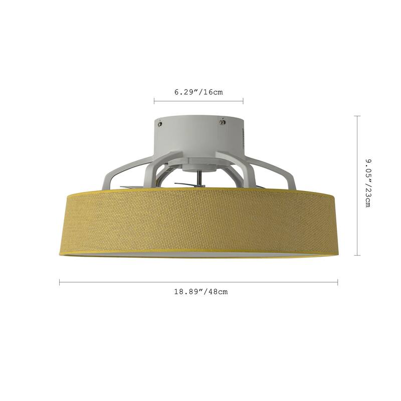 19 in. Rustic Wheel Round Fabric/ Woven Rope Fandelier 7-blade Cylinder Integrated LED Ceiling Fan with Remote Control