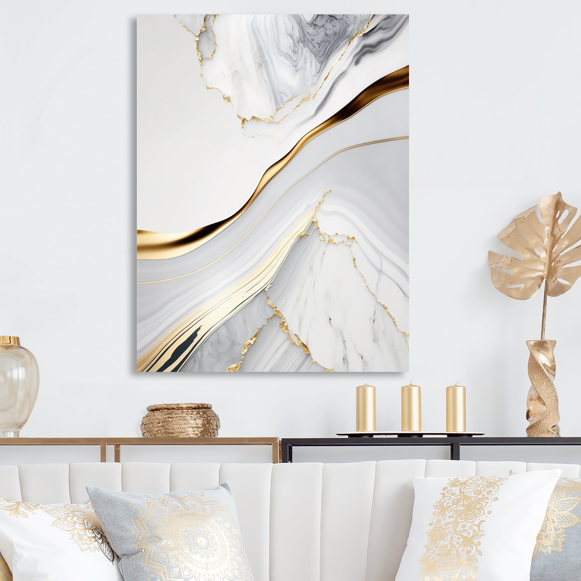 Designart 'Abstract Geode Waves Grey IV' Modern Waves Metal Wall Art