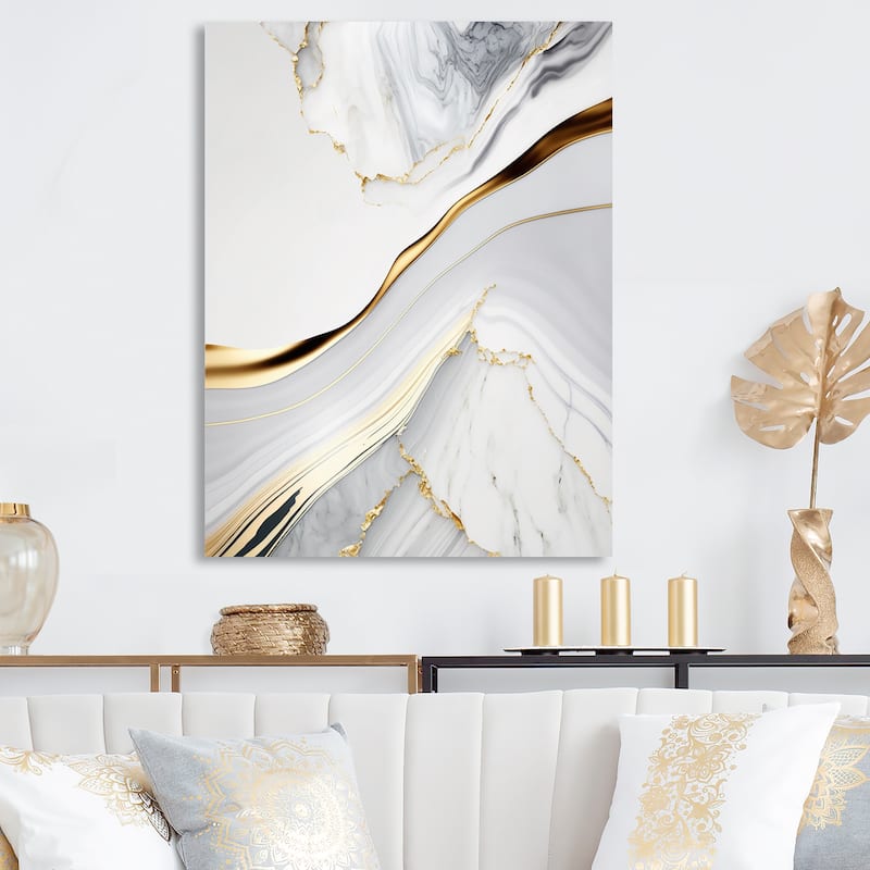 Designart 'Abstract Geode Waves Grey IV' Modern Waves Metal Wall Art