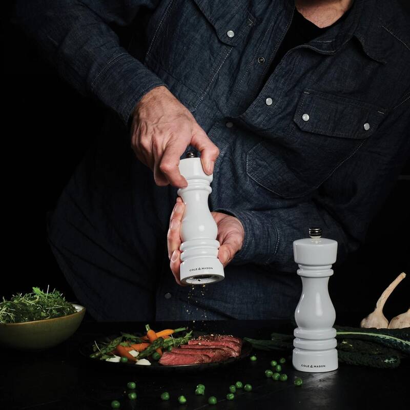 Cole & Mason London White Gloss Salt & Pepper Mills 7" - Adjustable Grind, Durable Mechanisms