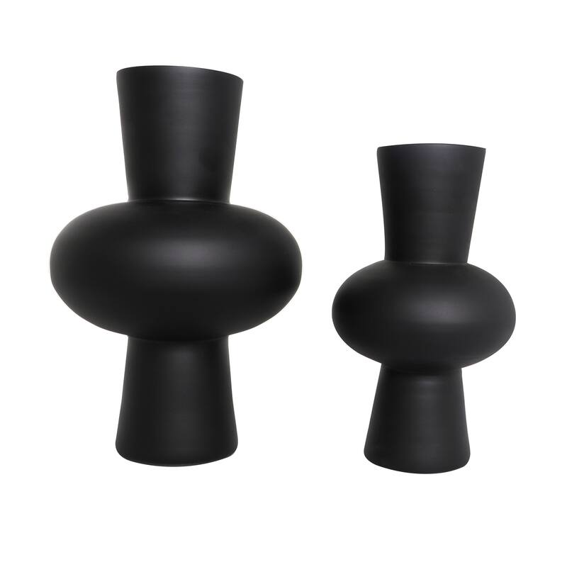Black or White Glass Trumpet Vase with Wide Rounded Center (Set of 2)