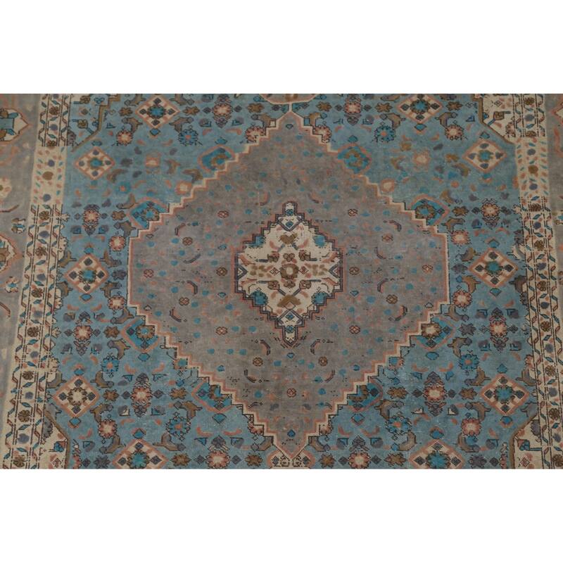 Blue Over-Dyed Tabriz Persian Vintage Rug Hand-Knotted Wool Carpet - 6'9"x 9'9"