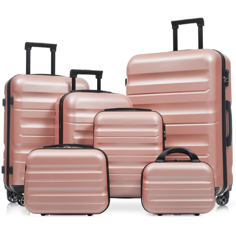 6-Piece ABS Hardshell Luggage Set - Lightweight & Durable Suitcases with Dual Spinner Wheels, Carry-On & Check-In Sizes
