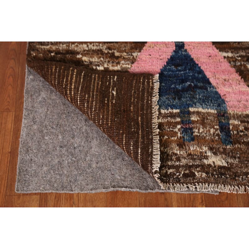 Brown Geometric Moroccan Area Rug Hand-Knotted Wool Carpet - 6'10" x 9'10"