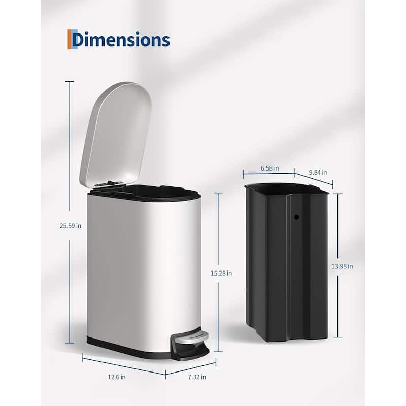 2.6 Gallon Stainless Steel Slim Trash Can, Step-on Garbage Bin for Narrow Space, Kitchen, Bathroom, Office