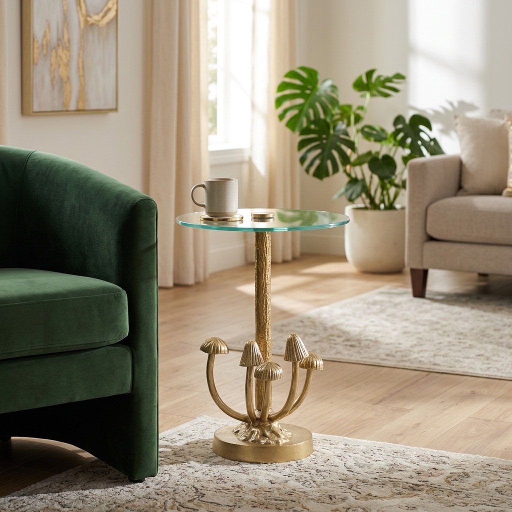 Metal Round Top Mushroom Base End Table - Gold, 20" - 20.0"