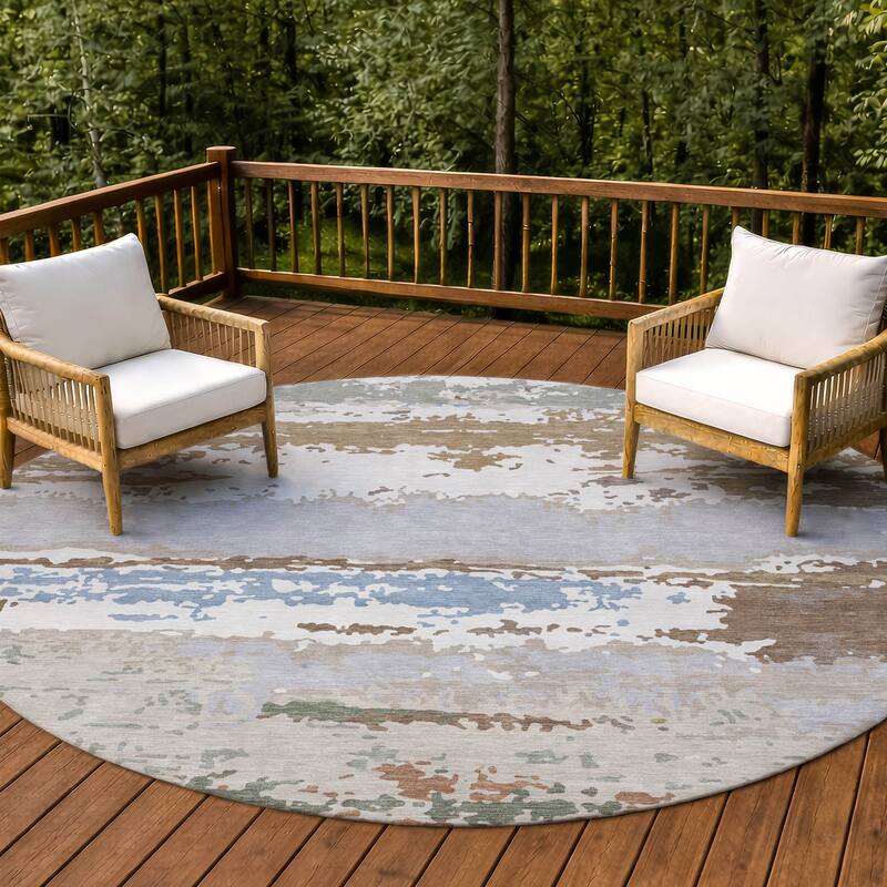 Machine Washable Indoor/ Outdoor Modern Buena Chantille Rug - Ivory - 8' x 8'