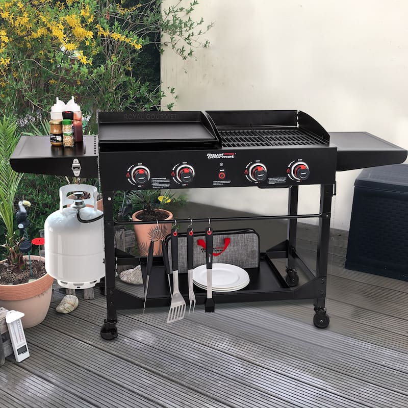 Royal Gourmet 4-Burner Gas Grill and Griddle Combo with Folding Legs