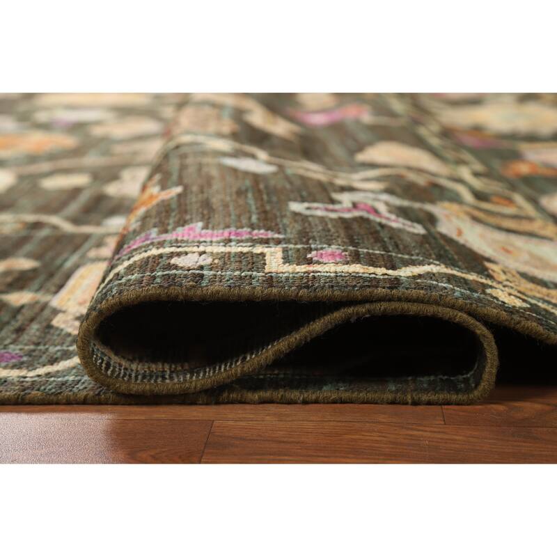Hand Knotted Oriental 100% Wool Carpet Transitional All-Over Brown Oushak Area Rug - 9' 9'' X 8' 1''
