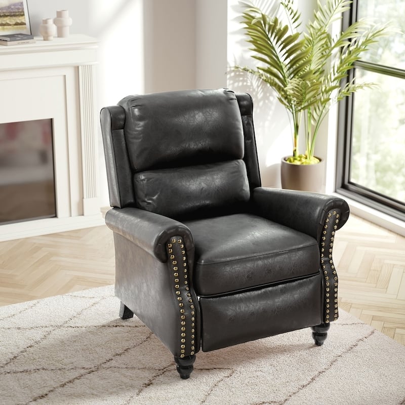 Modern Padded Seat Recliner Chair with PU Leather - Black