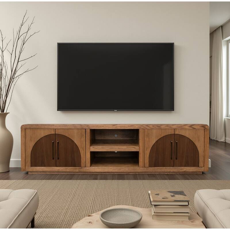Bridgevine Home Eclipse 92 inch TV Stand Console, for TVs up to 100 inches, Two-Tone Finish - Bourbon and Walnut