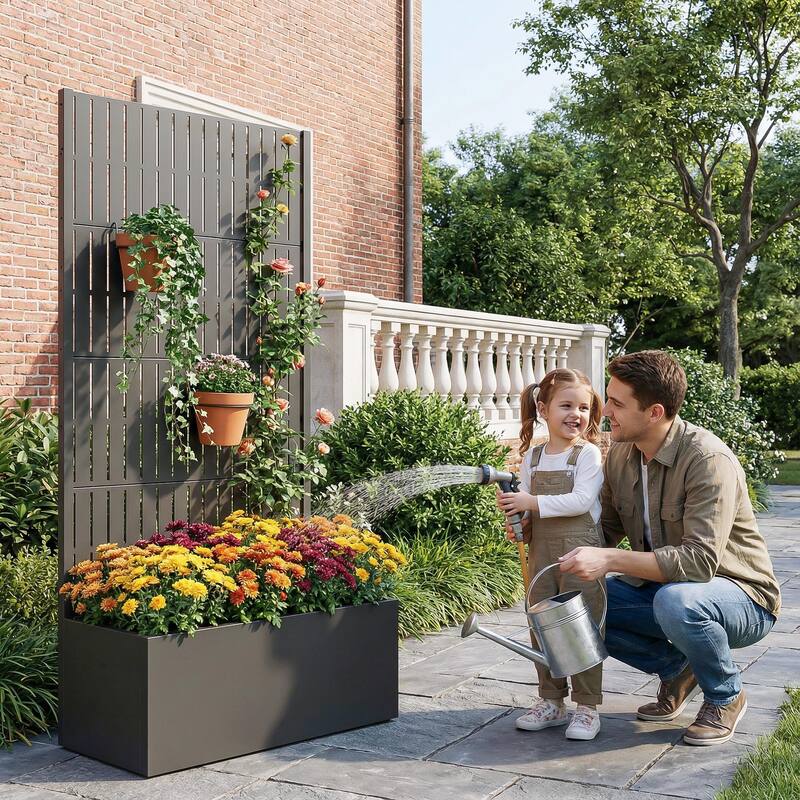 Raised Garden Bed Planter with Trellis Movable Planter Box with Lockable Wheels