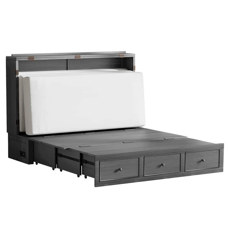 Mixoy Murphy Bed with Foldable Mattress,Modern Cube Cabinet Bed with Storage Drawer & USB Charging Station