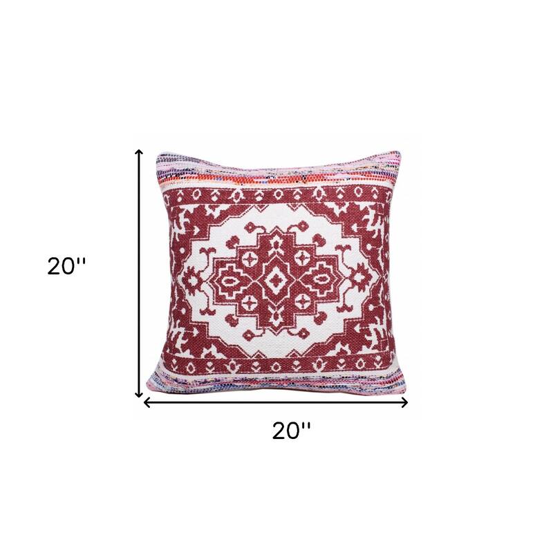 HomeRoots 20" Red and White Throw Pillow