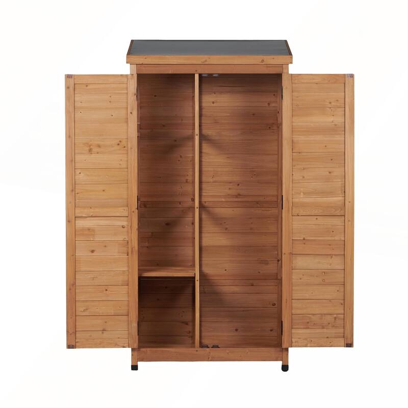 Outdoor Wooden Storage Shed with Metal Top