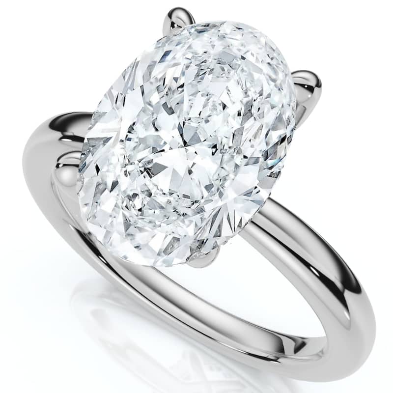 Bliss Diamond Certified 4.10Ct Oval Diamond Side Halo Engagement Ring Gold Lab Grown - Yellow - 7.5 - White