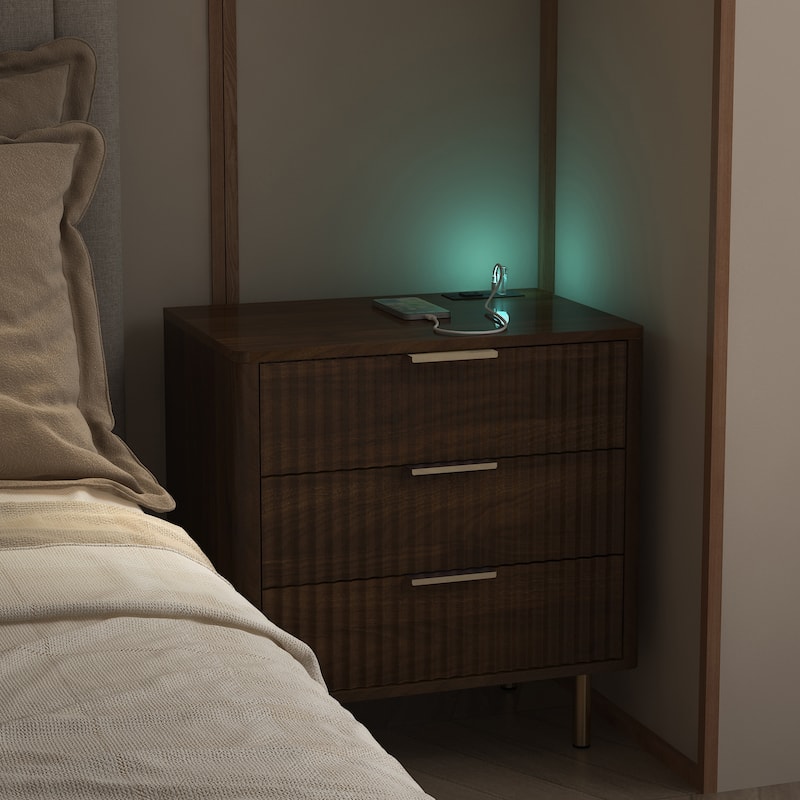 Nightstand with Charging Station, Smart Nightstand with Night Light, Modern Night Stand with Storage Cabinet for Bedroom