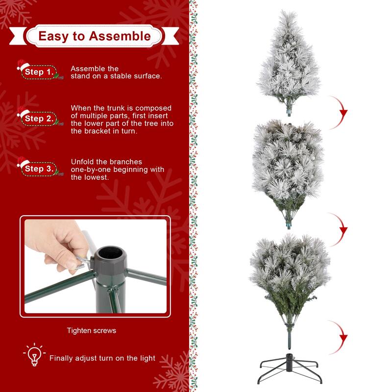 Glitzhome 7.5FT/9FT Pre-Lit Flocked Full Snowy Globe Pine Artificial Christmas Tree with Foot Switch
