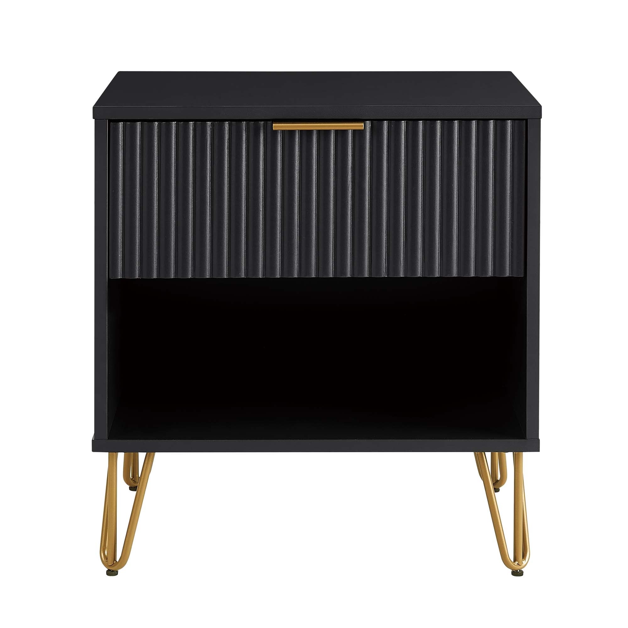 20" Fluted Nightstand with Single Drawer and Metal Legs Modern Design