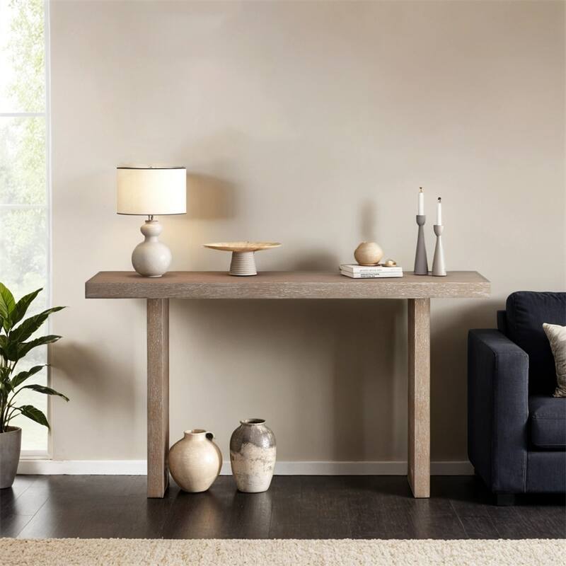 Uniquely Designed Oak Veneer Console Table w/Distinctive Side Shapes