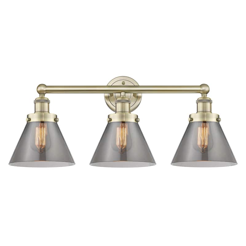 Innovations Lighting 616-3W-10-25 Cone Vanity Cone 3 Light 25" Wide - Antique Brass / Plated Smoke / Multi-Colored