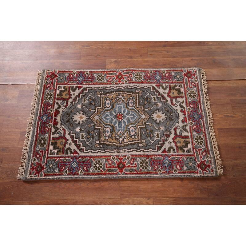 Gray Heriz Serapi Indian Accent Rug Hand-Knotted Oriental Wool Carpet - 2'1" x 3'1"